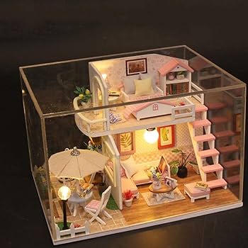 Amazon.co.jp: ミニチュア ドールハウス、LED ライト付き DIY